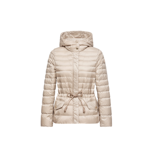 Drawstring Waist Quilted Down Jacket — Beige