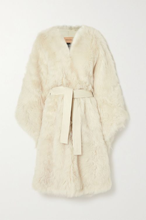 Belted Shearling Cape - Ivory - FR34