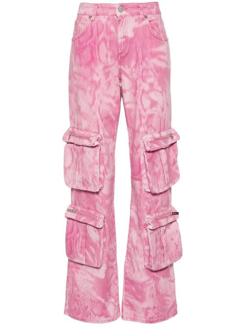 Chiné camouflage-print cargo jeans - Pink