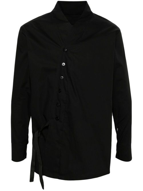 Tie-strap cotton shirt - Black