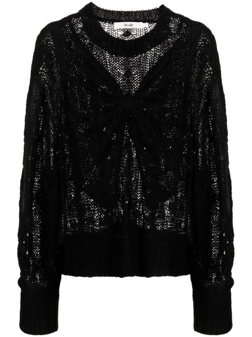 Bow-embellished cable-knit jumper - Black