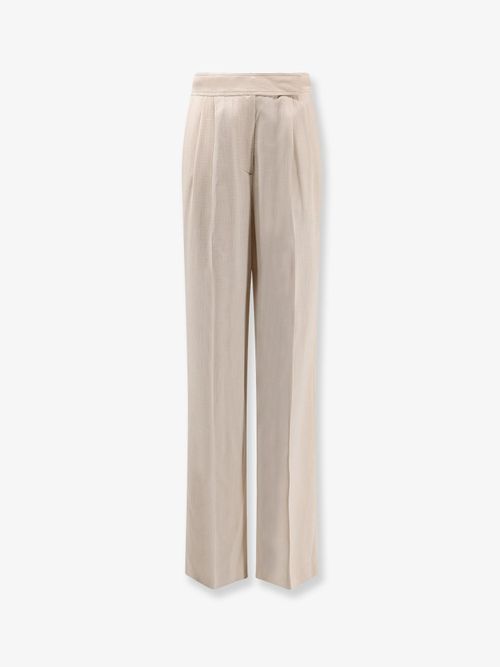 Wide-Leg Viscose Trousers — Beige