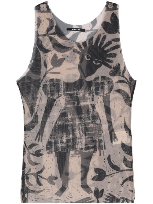 Mix-print mesh vest - Neutrals