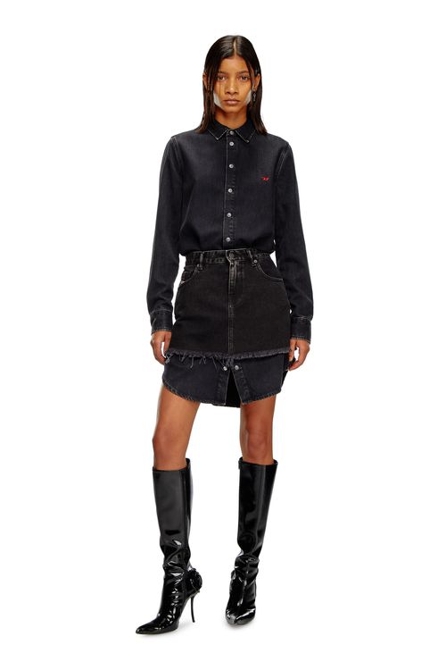 Denim dress with skirt detail - Dresses - Woman - Black
