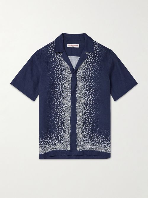 Men - Maitan Camp-Collar Printed Linen Shirt