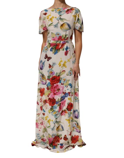 Floral Print Silk Dress — White