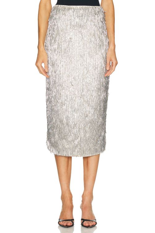 AKNVAS Tao Sequin Pencil Skirt in Metallic Silver