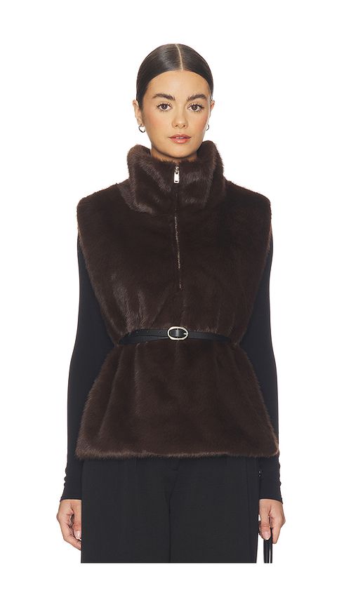 WeWoreWhat Faux Fur Mockneck Vest in Chocolate. - M/L also in