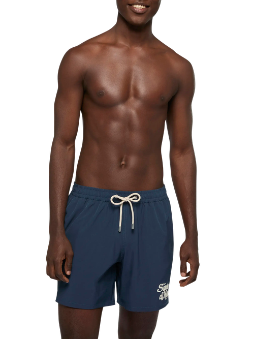 Navy Blue Comfort Swim Shorts With Sapore Di Mare Embroidery Special Edition Swimshort - Men