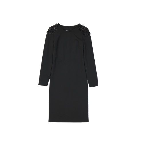 Stud-Embellished Wool Tunic Dress — Black