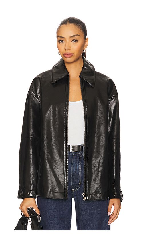 Free People x We The Free Sloane Faux Leather Jacket In Black in Black. L. Also in S