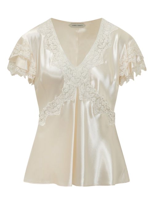 Elegant Satin Shirt with Lace Insert