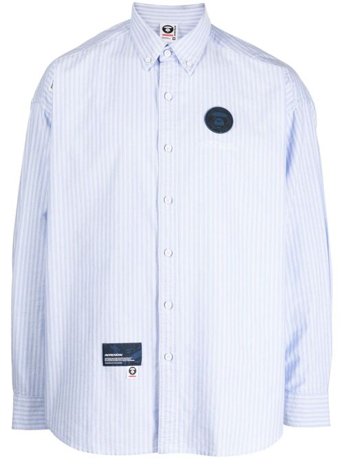 Logo-patch striped shirt - Blue