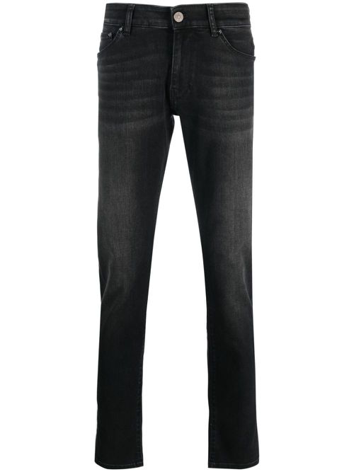 Washed denim slim-cut jeans - Black