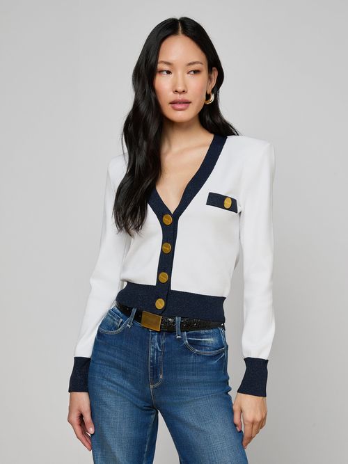 Taya Cardigan In White/midnight