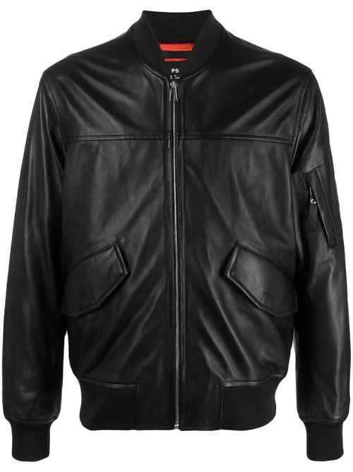 Zip-fastening leather jacket - Black