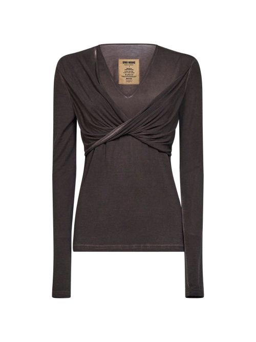 Twisted Wrap Blouse — Brown