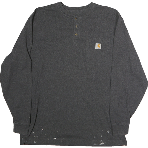 CARHARTT Mens Grey Long Sleeve Crew Neck Pocket Logo T-Shirt L Casual Cotton