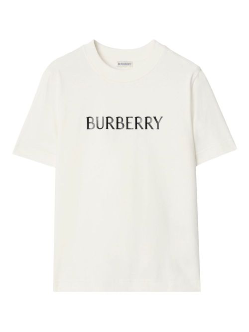 Ribbed Collar Cotton T-Shirt with Logo Print
