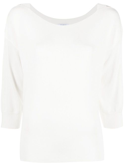 Fine-knit short-sleeve top - White