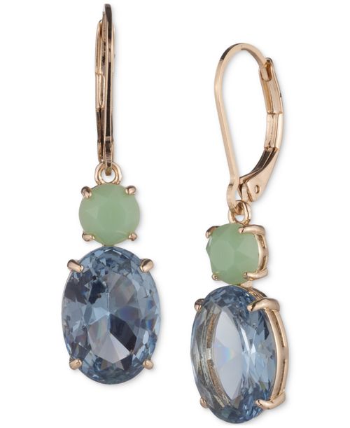Gold-Tone Oval Stone Double Drop Earrings - Turq/aqua