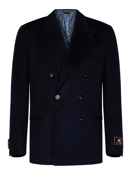 Navy Blue Cashmere Double-Breasted Blazer Wit