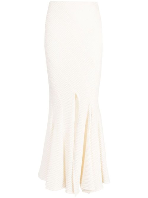 Waffle-knit pleated midi skirt - White