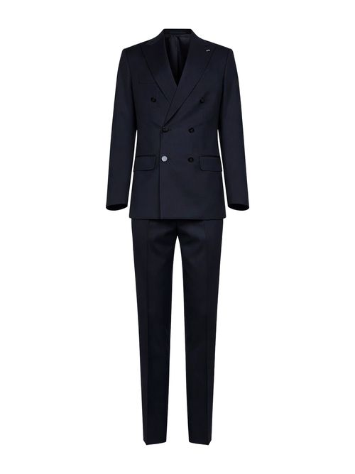 Double-Breasted Virgin Wool Pant Suit — Blue