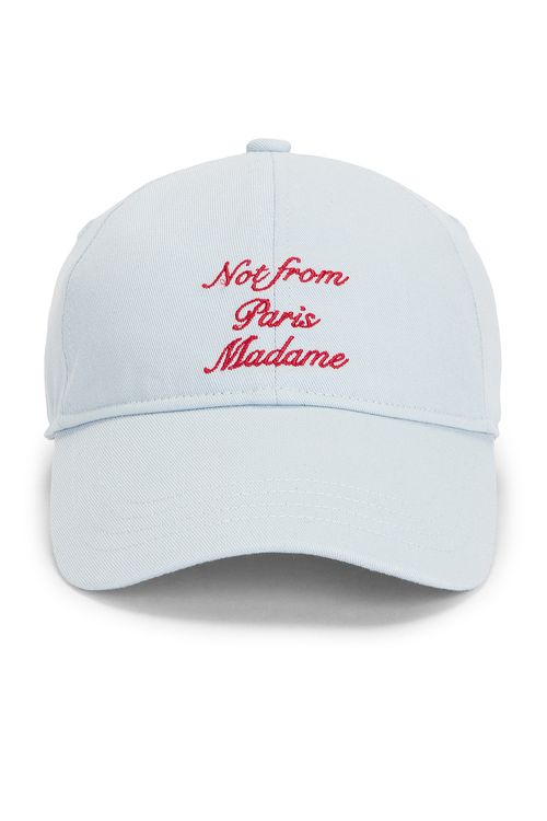 Drôle De Monsieur Casquette Slogan Calligraphy in Light Blue - Baby Blue. a