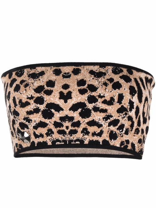 Knitted leopard-print bandeau top - Neutrals