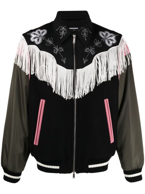 Frayed-trim bomber jacket - Black