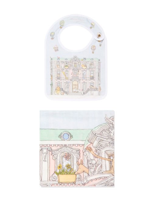 Animal building print bibs and blanket set - Blue