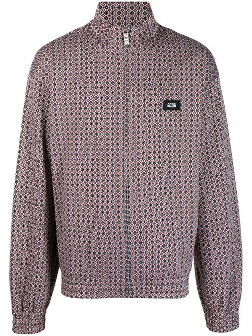 Micro-logo-jacquard zip-up cardigan - Red