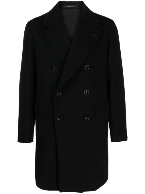 Logo-brooch double-breasted coat - Black