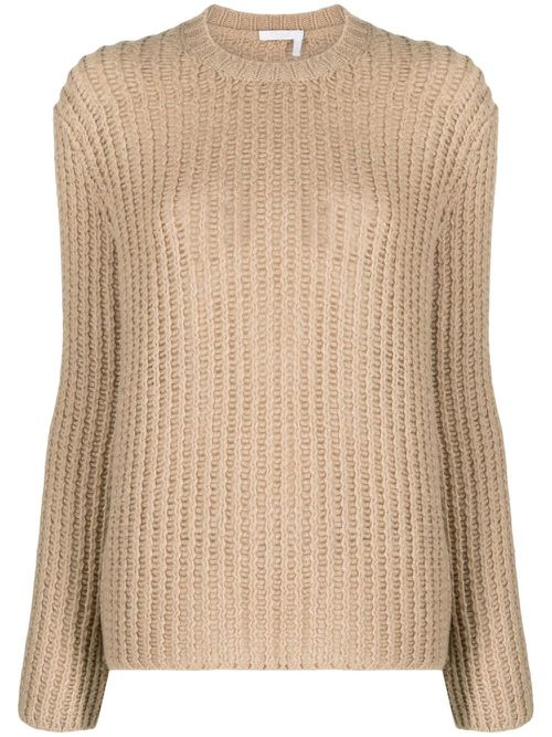 Crew-neck waffle-knit jumper - Neutrals