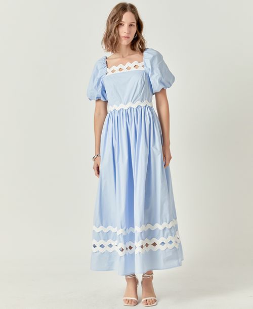 knee length dresses for ladies Shop Our Sky Blue & White Striped Cotton Tiered Midi Dress for Women –  Mitrika main image 0