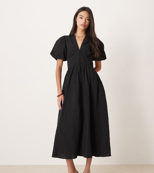Starlight seersucker midi dress in black