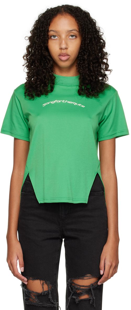Green front split T-shirt