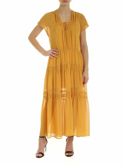 Flounced dress in Bright Gold color