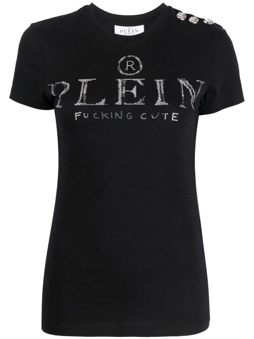 Crystal-embellished logo T-shirt - Black