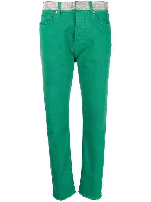 Embellished-band jeans - Green