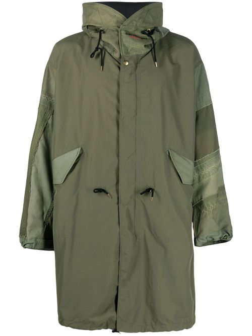 Drawstring-hood parka coat - Green