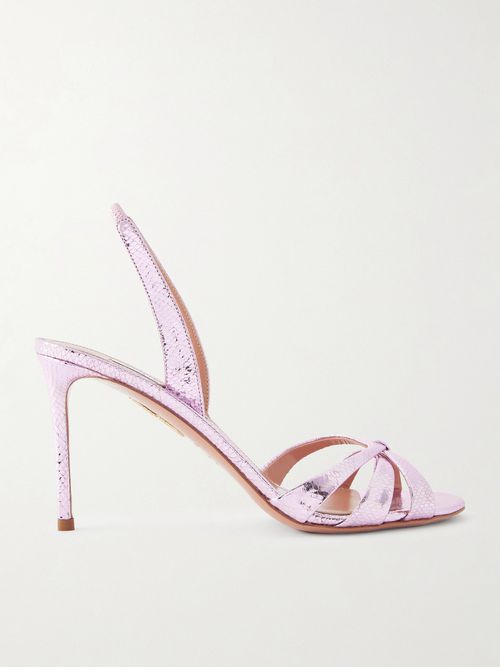 Tati 85 Metallic Snake-effect Leather Slingback Sandals - Pink