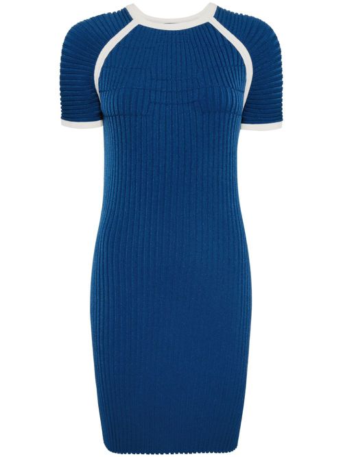 2000s ribbed-knit short-sleeved dress - Blue
