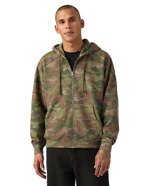 Men's Relaxed-Fit Cropped Full-Zip Hoodie - Camo