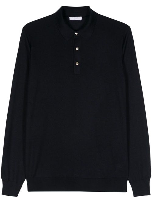 Fine-knit polo shirt - Blue