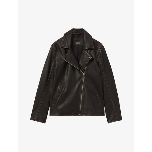 Womens Black Beau Relaxed-fit Leather Biker Jacket