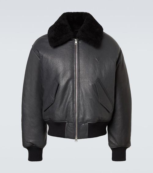 Shearling-trimmed leather bomber jacket
