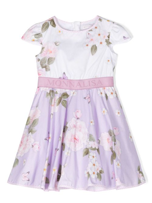 Floral-print flared dress - Purple