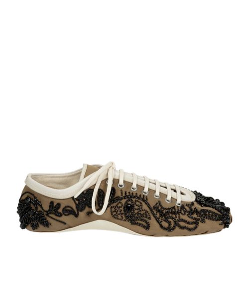 Embroidered Lace-Up Ballerina Sneakers